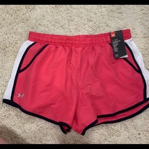 NWT; Pink Under Armour running shorts Size: Large